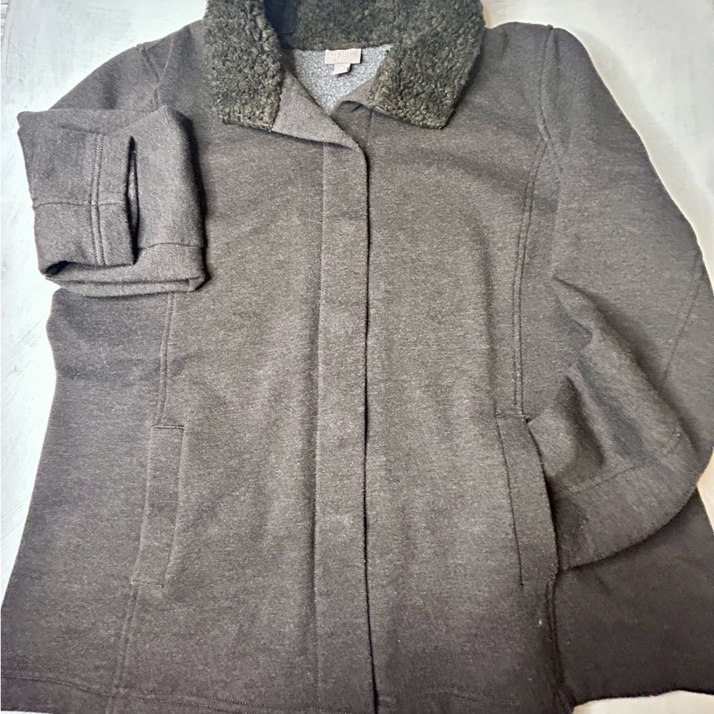 J. Jill Brown Warm Cozy Snap Front Top Layer wFaux Fur Collar XL